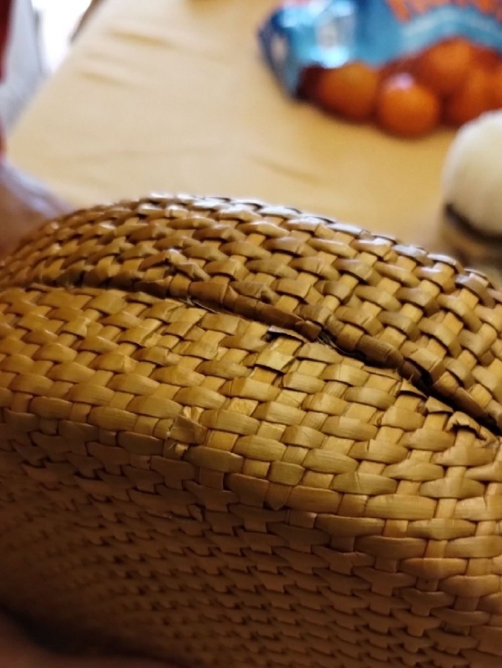 Woven Round Straw Handbag with Ring Handles - Natural - Picture 4 of 7